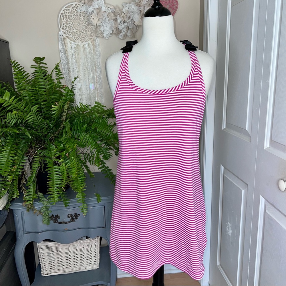 Kate Spade Hot Pink Striped Racerback Bow Shoulder Chemise Nightie Gown